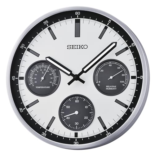 Seiko Shelby Non Ticking Wall Clock, Silver, 13 Inch