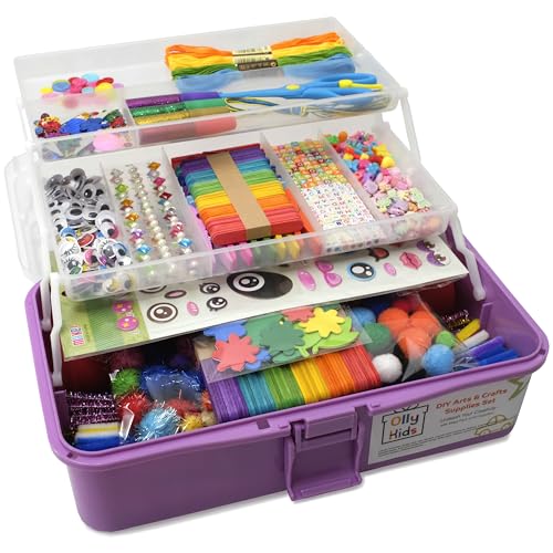 Olly Kids Arts and Crafts Supplies Set- 1000+ Pieces Giftable Craft Box for Kids: DIY Craft Supplies for Toddlers, School Project, and Homeschool