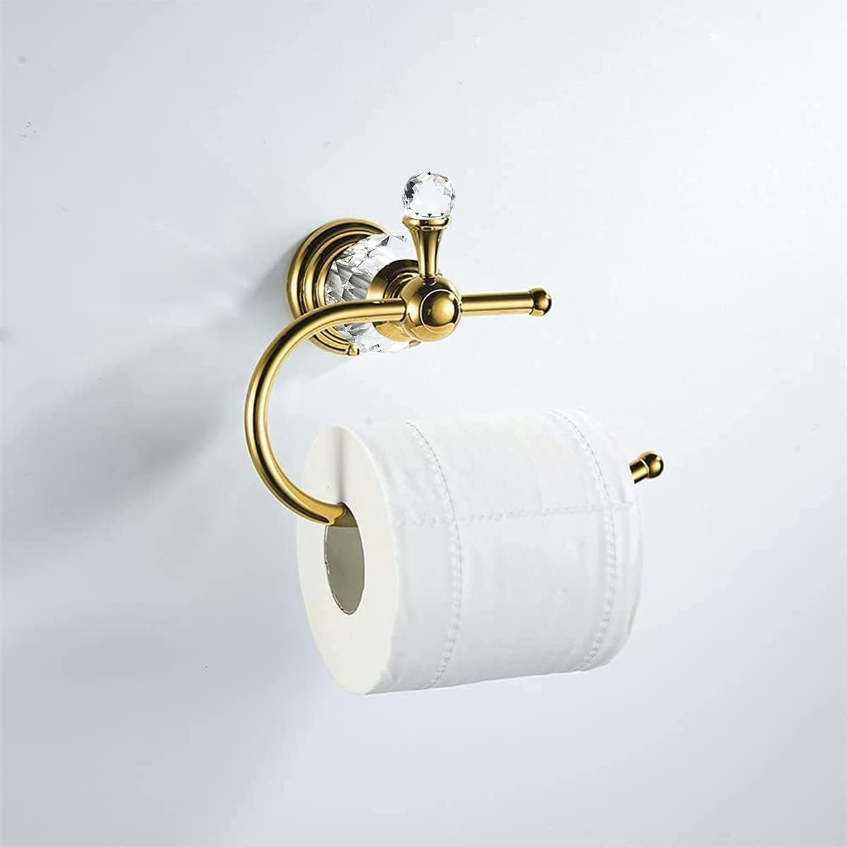 Gold Crystal Toilet Paper Holder, Golden Bathroom Toilet Paper Roll Hanger Wall Mounted, Modern Toilet Tissue Holder Bathroom Accessory