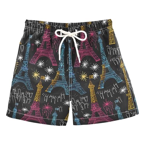 ALAZA Romantic New Year Paris Eiffel Tower Boys Quick Dry Beach Board Shorts Kids Swim Trunks Bathing Suit Swimsuit 2T Multicolor