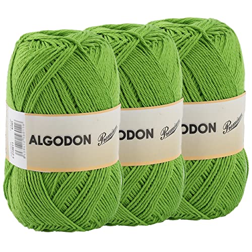 Hilo de Algodón Ovillo de Algodón 100% Perfecto para Tejer o para Ganchillo - Color Kiwi 100gr 220metros x 3pcs