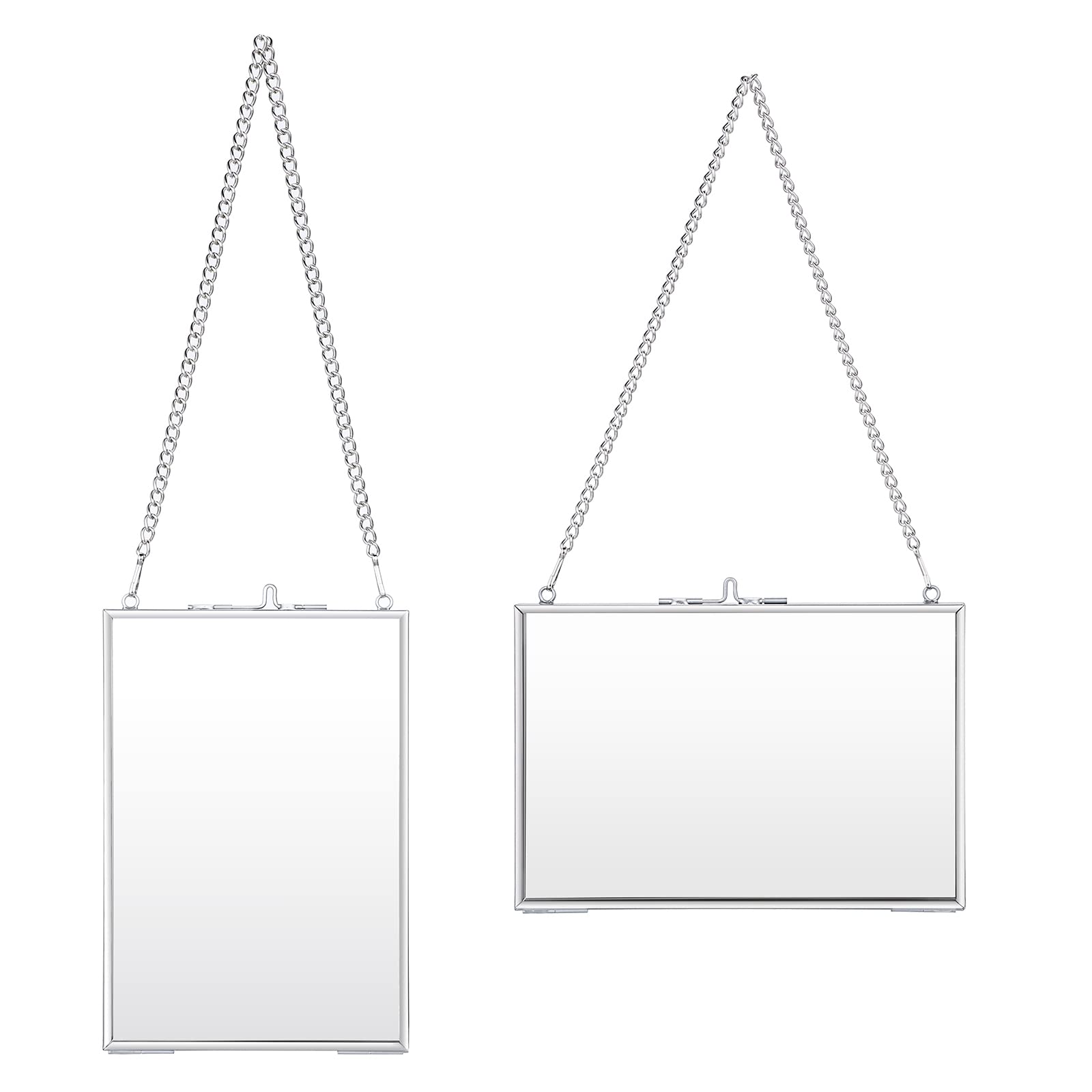 SumnaCon Set of 2 Glass Hanging Picture Frame Wall Artwork Display Frame, Decorative Wall Mounted Photo Frame for Picture, Artwork, Specimen (4 * 6 inch) (Silver)