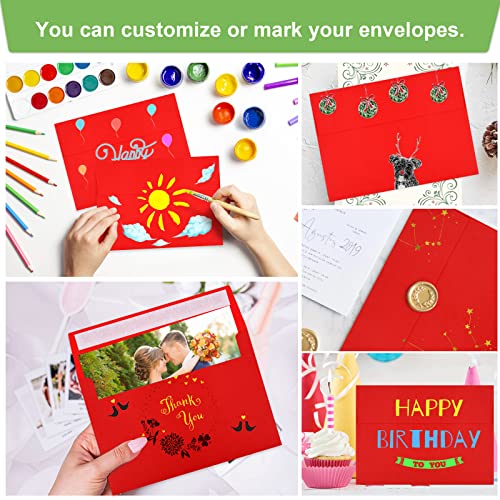 Image of 100 Packs 5x7 Envelopes, A7 5x7 Envelopes for Invitations, Printable Invitation Envelopes Self Seal for Weddings, Invitations, Photos, Greeting Cards, Mailing (Red)