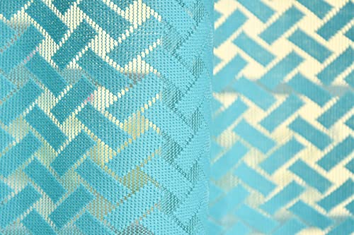 Image of Sheer Net Semi Transparent Home Decor Curtains for Living Room, Balcony Doors and Windows Panel, Parda, Eyelets Hanging, Aqua Criss-Cross, 4 x 7 Feet, Pack of 2