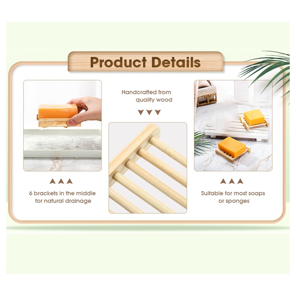 Jabonera de Madera para Baño, Soporte para Jabón con Escurridor, Bandeja Artesanal