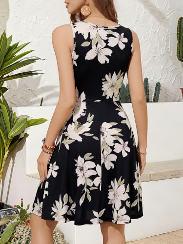 Image of OURIN Women's Spring Deep V Neck Sleeveless Floral Sundresses with Pockets Flowy Summer Dresses for Women