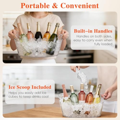 2Pack 6.5L Ice Bucket for Parties, Large Clear Drink Bucket for Champagne Wine, Beer, Portable Drinking Cooler with 2 PCS Scoop for Wine Bucket, Beverage Tub for Mimosa & Cocktail Bar Chiller by ZOCHIXEL - Used condition - Image 6