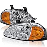SPEC-D TUNING Chrome Headlights Compatible with 1993-1997 Honda Del Sol Left + Right Pair Head Lights Lamps Assembly