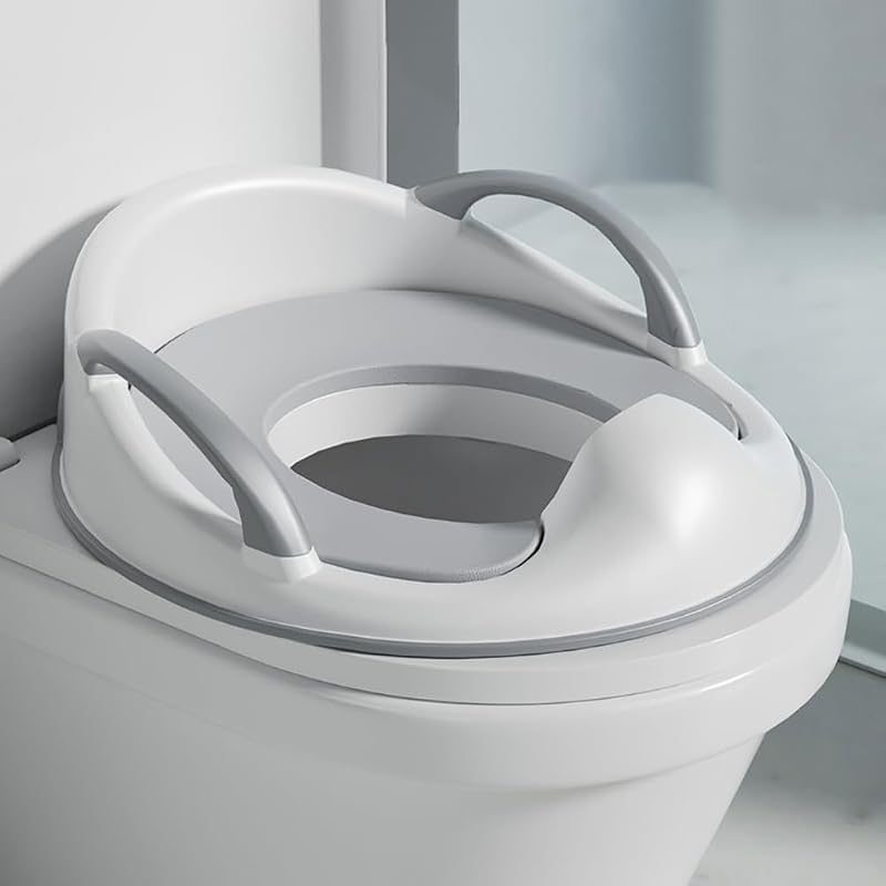 PandaEar Asiento de inodoro para niños y niñas con asas | Accesorio para asiento de inodoro para orinal para niños | Borde de goma antideslizante protector de orina seguro | Se adapta a inodoros redondos y ovalados.