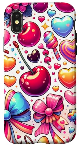 Custodia per iPhone X/XS Archi Cuori Ciliegie Candy San Valentino Carino Coquette