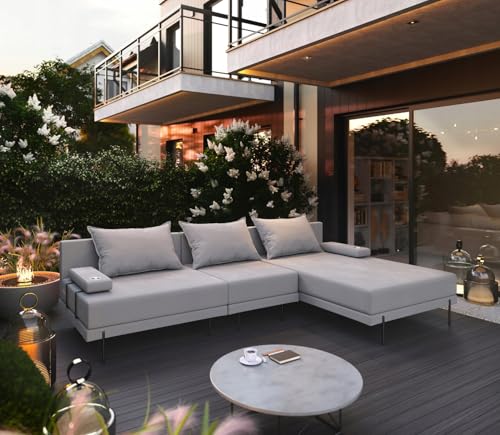 TRADA Salon d'angle de Jardin en Bois Bahama S 297 x 175 cm (Set 1) (Gris, côté Droit)