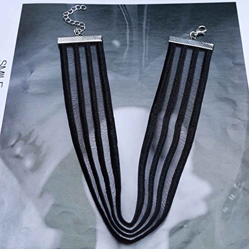 Vintage Hollow Lace Choker Necklace Black Tulle Lace Collar Necklaces Thin Wide Choker Necklaces Short Plain Black Necklace Gothic Tattoo Choker Necklaces Retro 90s Choker Necklace Chain Jewelry for Women (Style A)4