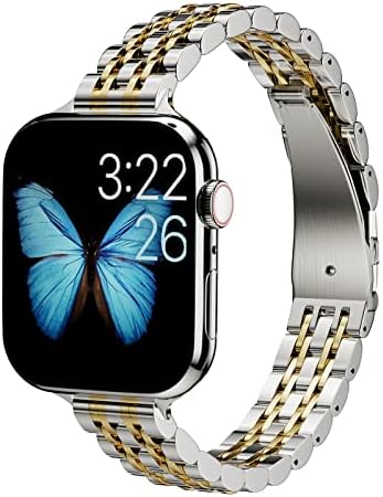 ARTCHE Slim Watch Strap for Apple Watch 41mm 40mm 38mm, Female Thin Stainless Steel Adjustable Replacement Straps Jewelry Chain, Compatible with iwatch Straps Series 8/7/6/SE/5/4/3/2/1, Gold & Silver