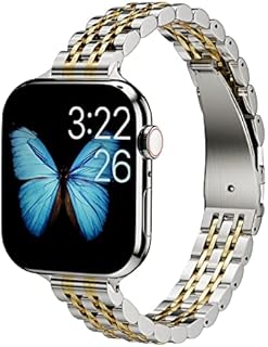 ARTCHE Slim Watch Strap for Apple Watch 41mm 40mm 38mm, Female Thin Stainless Steel Adjustable Replacement Straps Jewelry Chain, Compatible with iwatch Straps Series 8/7/6/SE/5/4/3/2/1, Gold & Silver