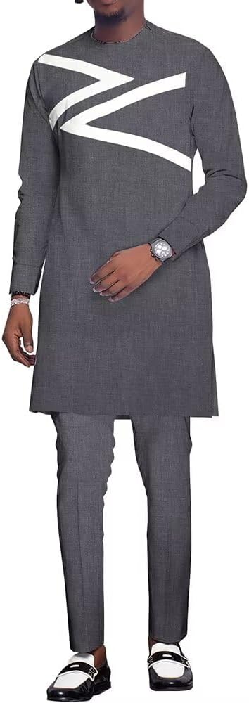 African Traditional Clothes Dashiki Suit for Men Long Sleeve Patchwork African Mens Outfit 2 Piece Male Formal Attire