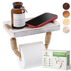 Perfeso.L Rustic Toilettenpapierhalter mit Holzregal