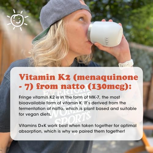 Image of Fringe Vitamin D3 and K2 Mix Powder, Water Soluble Bio-Available, D3 from Algae, Vitamin K2 MK-7 from Natto, Vegan, Unflavored (30 Servings, Vitamin D & K Mix)