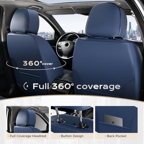 Image of Coverado Front Seat Covers, 2 PCS Luxury Leather Seat Covers with Lumbar Support, Universal Seat Cover for Cars, Car Seat Protector Waterproof, Automotive Seat Cushions Fit for Most Cars (Blue&Black)