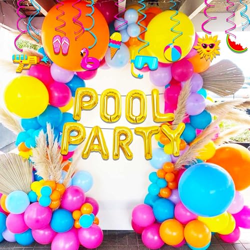 Image of Summer Pool Beach Hanging Swirls 15 Pack Foil Ceiling Hanging Swirls Pool Party Balloons Swimming Pool Party Favors Beach Party Banner Beach Party Balloons