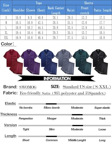 Image of SWOMOG Men Satin Silk Pajamas Sets Short Sleeve Sleepwear Button-Down PJs Sets Two-Pieces Loungewear with Pockets
