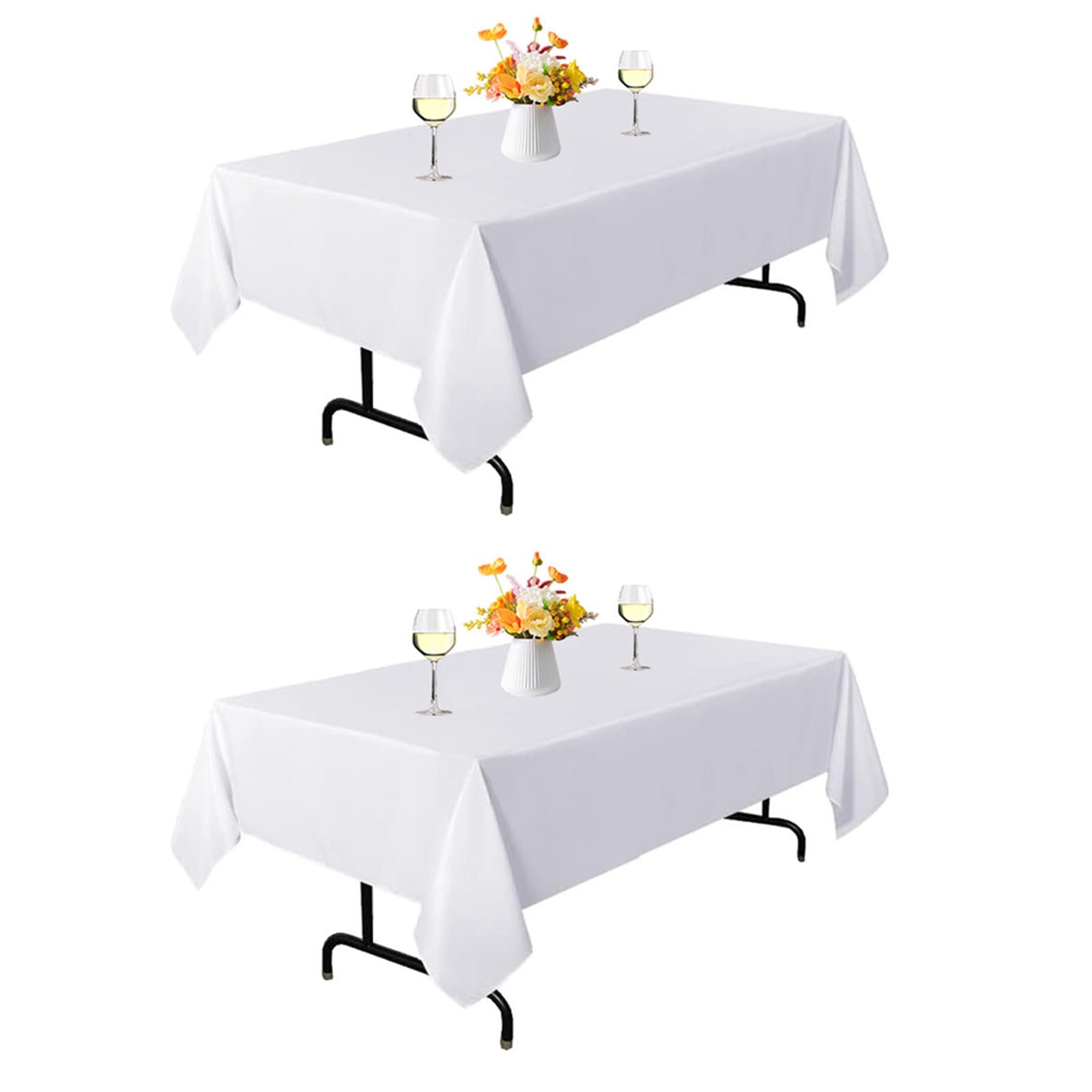 Yemosa 2Pack 153x260cm (60x102 Inch) White Rectangle Table Cloth, Polyester Rectangle Table Cloth for 6 Foot Table, Washable Fabric Stain and Wrinkle Resistant for Wedding Banquet, Restaurant