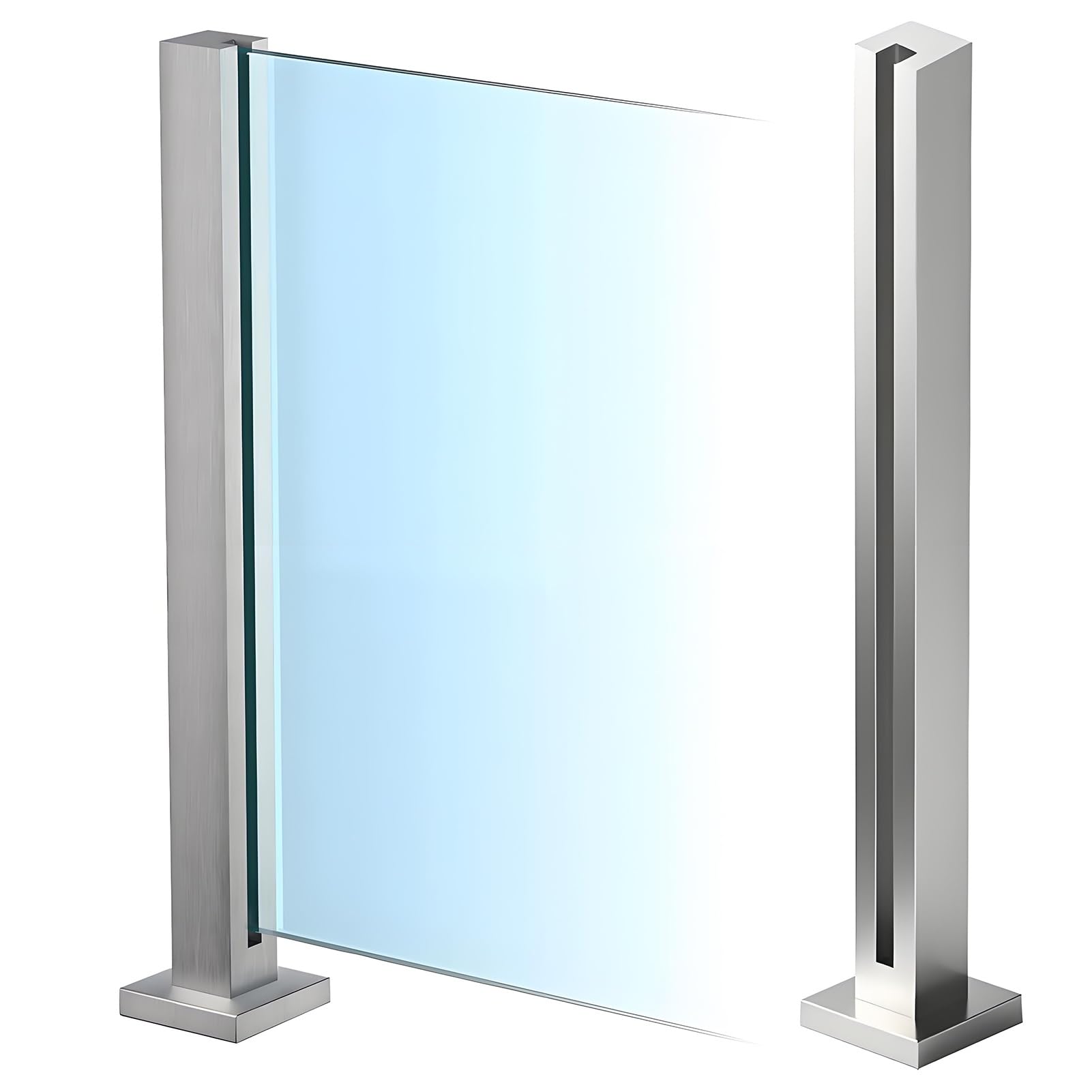 Modern Glass Railing Post, Silver, Tall 31in 41in, 304 Stainless Steel Balustrade Posts System for Indoor Staircase, Loft, Balcony & Outdoor Deck Platform(End Post,45.3in/115cm)