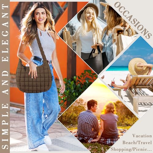Quilted Puffer Tote Bag for Women - Large Crossbody Bag, Lightweight Nylon Puffy Carryall Hobo Puff Shoulder Bag 7