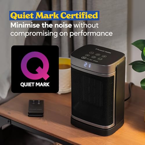 Image of Russell Hobbs Space Heater Black and Silver 1500W Silent Portable Oscillating Ceramic Electric Heater, Low Energy Digital Display, 4 Modes, 24h Auto Timer