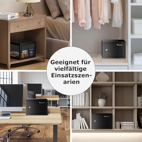 Bonsaii Tresor mit Schlüssel, 6,6 L Safe Tresor mit Stahlkonstruktion für Bargeld, Schmuck und Wertsachen, 17 x 23 x 17 cm, geeignet für Zuhause, Büro und Hotel