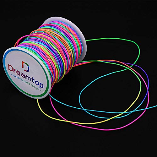 Dreamtop 1mm 100 Meters Rainbow Elastic Cord Colorful Bead Stretch String Pony Bead String Rainbow Elastic Thread Beading Thread for Bracelets, Necklace, Jewelry Making and Crafts,109 Yard