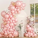 Pearl Pink Balloons With Pearl Stickers, 98PCS Pearl Peach Double Stuffed Balloons Garland Arch Kit, 18/12/10/5 inch Different Size Balloons for Wedding Bridal Baby Shower Engagement Decorations