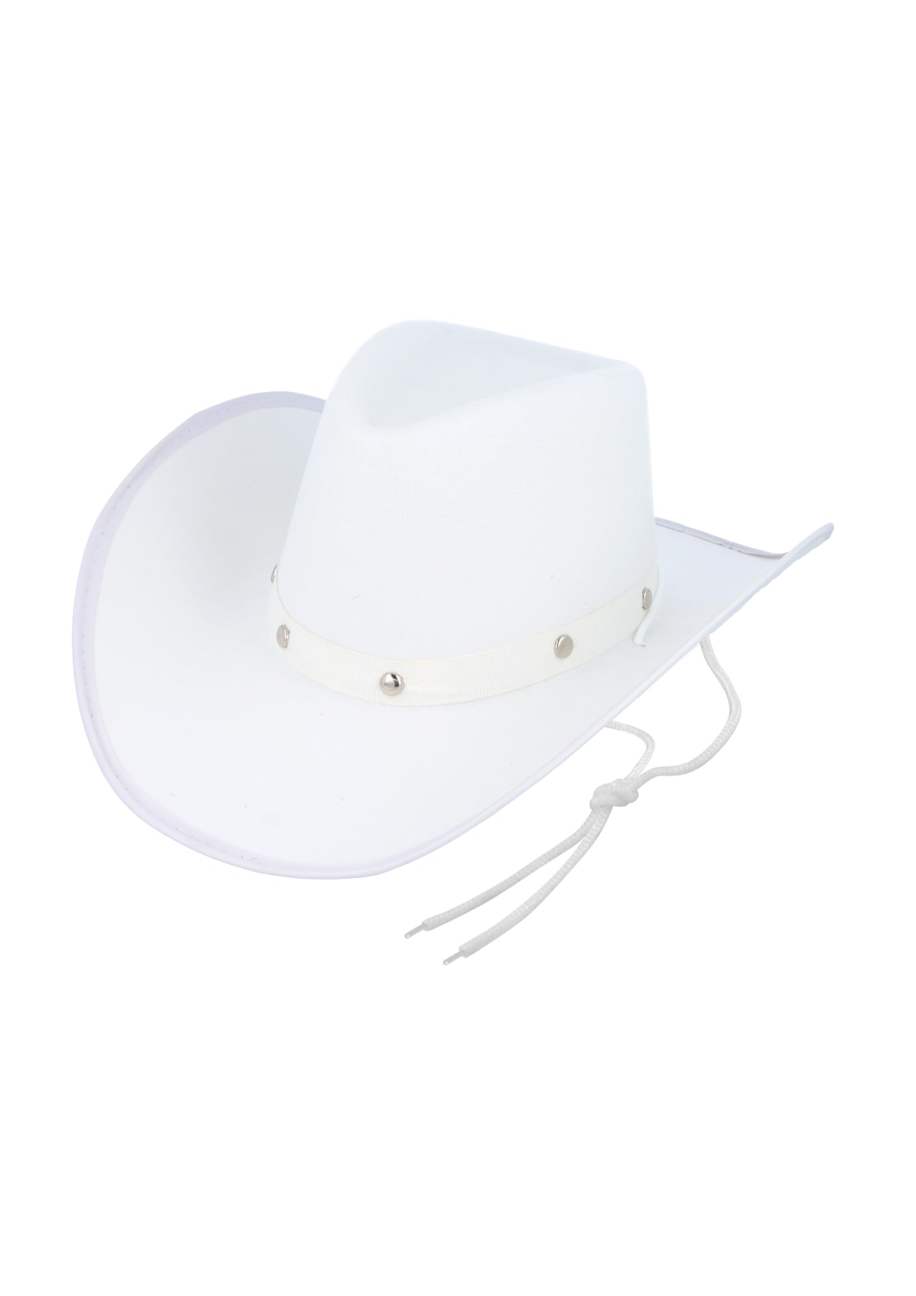HENBRANDT Single White Cowboy Hat with Silver Studs & Chin Cord - Adult Cowgirl Fancy Dress Accessory Hats