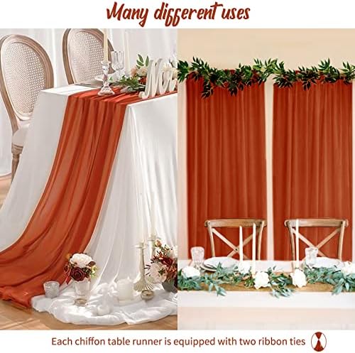 Showgeous 2 Pcs Chiffon Table Runner 28x120 Inches Romantic Wedding Runner 10ft Terracotta Sheer Chiffon Table Cover Dressing Table Runner for Wedding Birthday Party Bridal Baby Shower Decorations