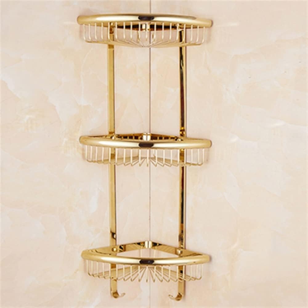 Gold 3Tier Shower CaddyWallMounted Corner Bathroom Shelves Crystal Brass Storage Rack for Kitchen & Bathroom Stylish Organizer for SpaceSaving Solutions,3 Layer Gold
