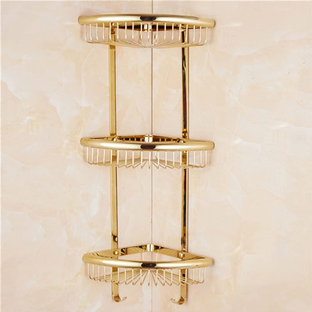 Corner Shower Caddy 3 Tier Floating Shelves Wall Mounted Bathroom Crystal Brass Storage Rack for Shampoo Seasoning Bottles