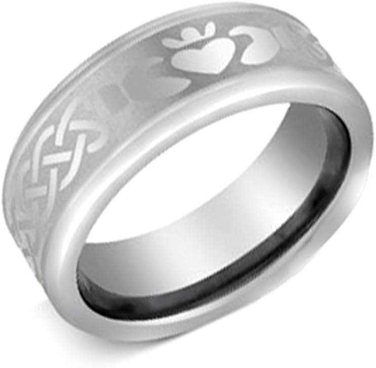 Wedding Rings for Him and Her - 8mm Tungsten Carbide Beveled Edge Classic Irish Claddagh - Couple Rings Set - Wedding Bands for Couples - Wedding Band Sets for Couples