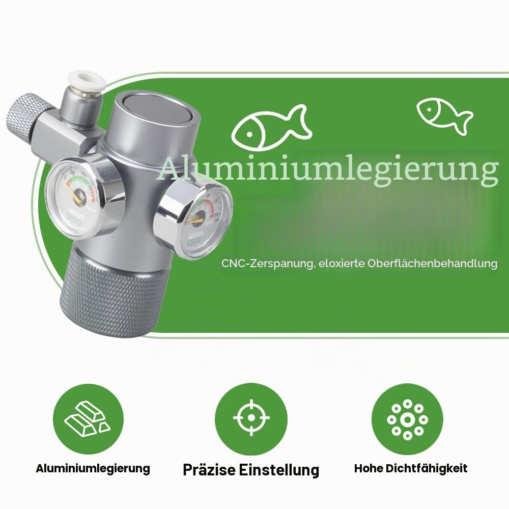 CO2 Regler für Aquarien, W21.8, Mini CO2 Druckregler, Druckmessgerät mit Oberer Öffnung und Rückschlagventil für das Kohlendioxidsystem von Aquarien