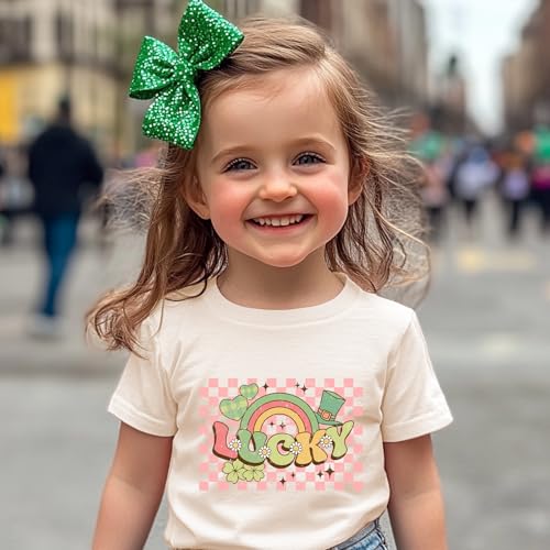 Image of Toddler Girl St Patrick's Day Shirts Cute Lucky Tshirts Cotton Short Sleeve Tees 2-10 Years