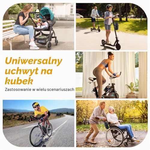 Uniwersalny uchwyt na kubki do wózka, akcesoria do wózka Vihir, uchwyt na napoje z obrotową podstawą 360 stopni do wózka, roweru, hulajnogi i wózków inwalidzkich