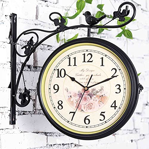 Horloge murale double face avec petit oiseau sculpté tradition