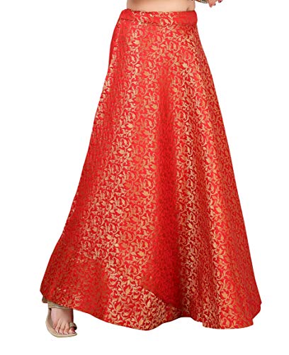 Image of Studio Shringaar Women's Polyester Maxi Benaras Brocade Readymade Long Skirt Lehenga Ghagra