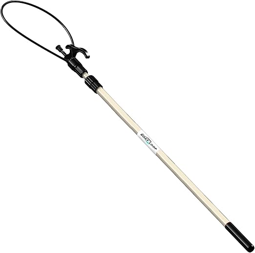 Extendable Boat Hook & Flexible Loop with Quick-Lock System– Fiberglass Pole with Rubber Guard, Available in 3 Adjustable Lengths from 2-8ft – Boat Line & Rope Handler – Ideal for Solo Docking