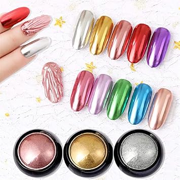 Chrome Nail Powder, Metallic Mirror Holographic Nail Glitter Chrome Powder Reflective Glossy Nail Powder Pigment Manicure for Nail Art DIY Decoration (13 Champagne Silver)