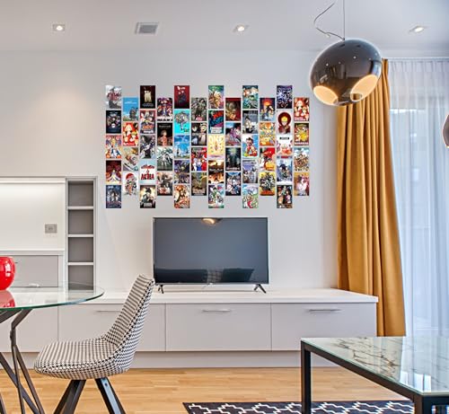 Image of Pack of 54 Anime Wall Collage Kit Posters - 4 x 6 Inches Wall Decor Poster - Wall Art For Bedroom, Living room, Office - 1 Tissue Tape