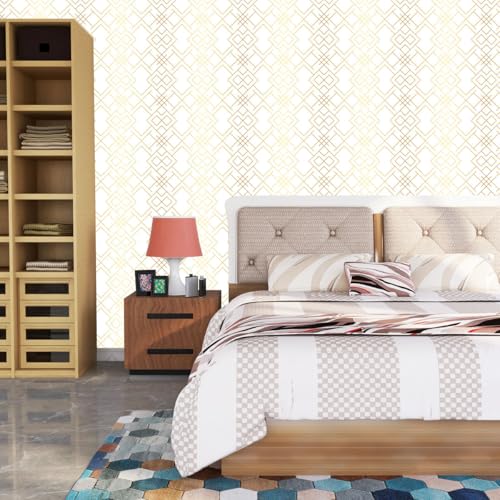 Image of Wallpaper Self Adhesive Wall Covering Elegant Gold Diamond Lattice (41cm x 244cm)