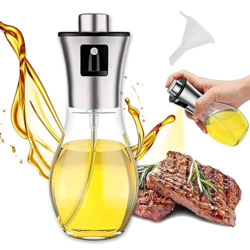 : GaoBangM 200ml Oil Sprayer Bottle Vinegar Sprayer Dispenser Dressing Spray Grilling Olive Oil Glass Bottle & 304 stainless steel for Kitchen Cooking Salad Bread Baking BBQ (Oval)