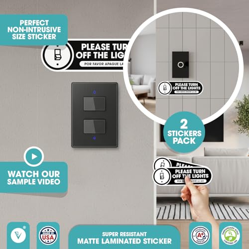 Image of Bilingual Turn Off The Lights Stickers | 2 Pack Please Turn Off Light Stickers | Permanent Matte Vinyl | English and Spanish (Large)