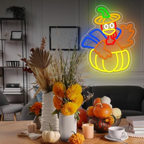 Image of Turkey Neon Sign Thanksgiving LED Lgihts Dimmable Thanksgiving Neon Light for Wall Decor Happy Thanksgiving Neon Sign for Wall Art Window Home Party Holiday Gift