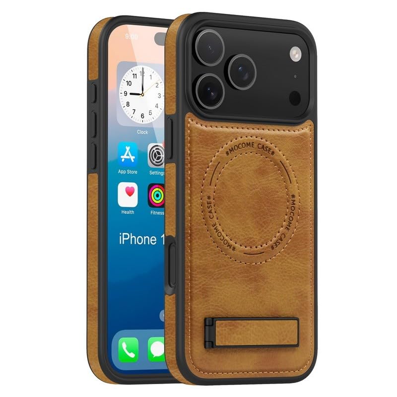 Étui en cuir magnétique iPhone 17 marron anti-chute et support pratique