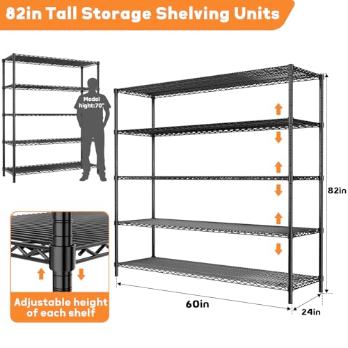 Image of ROOMTEC 5-Tier Heavy Duty Garage Shelves, 60 inchW*24 inchD*82 inchH, Max Load 4000LBS